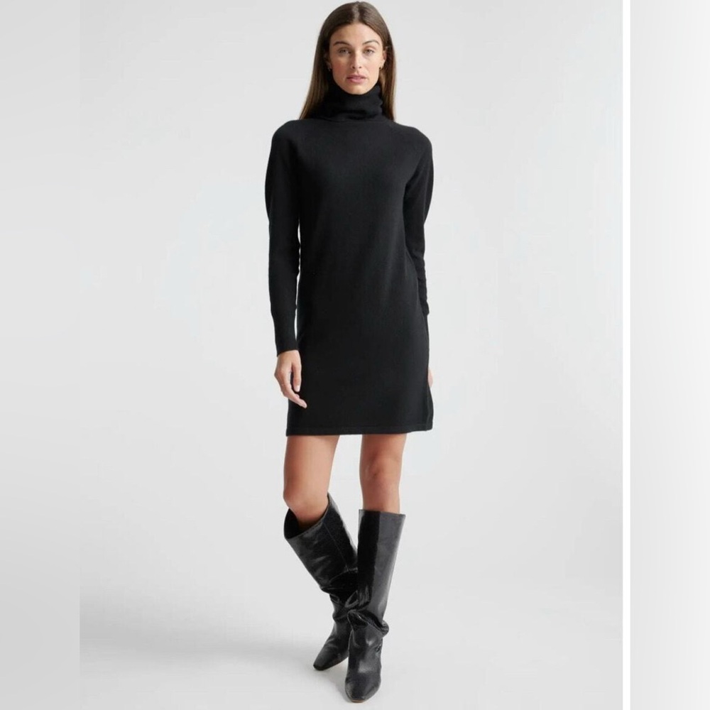 Quince Black Turtleneck Long Sleeve Sweater Dress